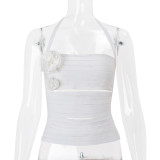 Spring Sexy Flower Hollow-Out Slim Halter Neck Vest for Women