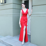 Sleeveless Solid Color Fishtail Evening Dress Formal Party Gown