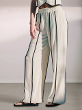 Spring Summer Women's Striped Sleeveless Vest & Loose Wide-Leg Trousers Two-Piece Set
