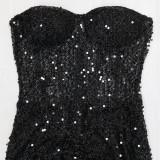 Strapless Sequin See-Through Long Dress for Women