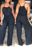 Solid Color Linen Drawstring Casual Jumpsuit