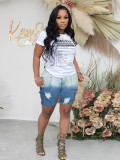 Women's Summer Casual Trendy Gradient Ripped Denim Midi Pants