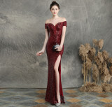 Sexy Slim Fishtail Evening Dress Long Sleeve Bridal Gown for Wedding & Party