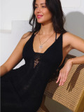 Straps Sexy Knitted Beach Cover-Up Low-Back Slit V-Neck High-Waist Slim Dress
