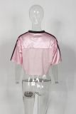 Fashion Printed Loose Casual Contrast Short-Sleeved Crop V-Neck Top for Women