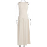 Summer Fashion Chic Solid Color Patchwork Sleeveless Mid-Waist Dress