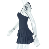 Elegant Sexy Low-Back Halter Neck Pleated A-Line Dress for Women
