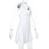 Fashion Deep V Slim Waist Asymmetric Hem Dress