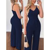 Summer Sexy Low-Back Strap V-Neck Short Vest & Drawstring High-Waist Straight-Leg Trousers Casual Set