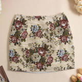 Summer Slim Contrast Low-Back Lace-Up Jacquard Skirt Set for Women