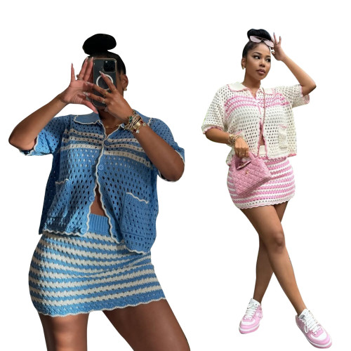 Loose Knit Blazer Cardigan Shorts Set Women’s Casual Outfit