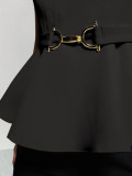 Women's Summer Professional Chic Round Neck Sleeveless Lace Slim Waist Puff Sleeve Top