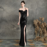 Sexy Slim Fishtail Evening Dress Long Sleeve Bridal Gown for Wedding & Party