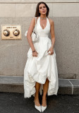 White Sexy Sleeveless Halter Neck Dress Fashion A-Line Maxi Dress for Women