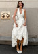 White Sexy Sleeveless Halter Neck Dress Fashion A-Line Maxi Dress for Women