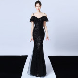 Long-Sleeve Slim Fishtail Wedding Dress Elegant Bridal Evening Gown