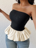 Black and White Contrast Chic Strapless Top for Women