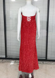 Spring Sequin Side Slit Strapless FishBoned Evening Dress
