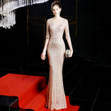 Winter Crystal Diamond Fishtail Evening Dress Long Formal Gown for Women
