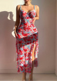 Mesh Straps Floral Dress & Thong Pajama Set