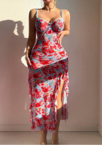 Mesh Straps Floral Dress & Thong Pajama Set