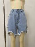 Summer Women's Tassel Ripped Denim Knee-Length Shorts