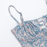 Sexy Straps Printed Slim Holidays Chic Slim Long Dress
