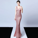 Halter Neck Sequined Fishtail Dress Elegant Party Gown