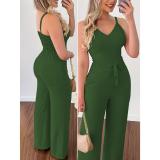 Summer Sexy Low-Back Strap V-Neck Short Vest & Drawstring High-Waist Straight-Leg Trousers Casual Set