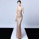 Halter Neck Sequined Fishtail Dress Elegant Party Gown