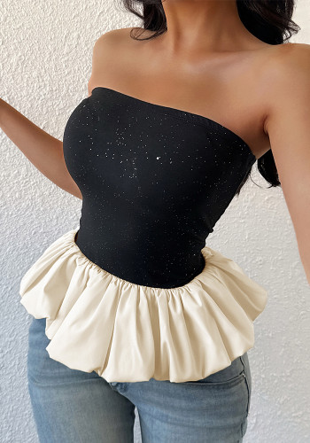 Black and White Contrast Chic Strapless Top for Women