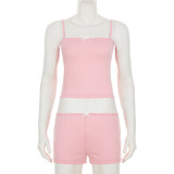 Summer Home Set Lace Bow Straps Top & Shorts Pajamas Casual Two-Piece Set
