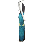 Women Summer Sexy Flower Print Halter Neck Crop Bodycon Dress