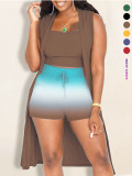 Women Gradient Print Shorts Three-Piece Set