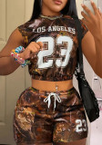 Women Drawstring Sports Leaf Print Casual Shorts