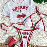 Women Print Top Mesh Cover-up Sexy Swimwear  Set