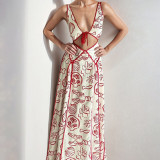Women French style printed casual lace sexy dress