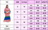 Plus Size Women color matching ruffled Bell Bottom sleeve Turndown Collar pleated chiffon dress