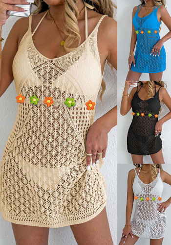 Women sexy hollow Patchwork beach bikini cover-up dress
