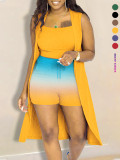 Women Gradient Print Shorts Three-Piece Set
