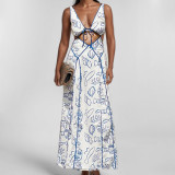 Women French style printed casual lace sexy dress