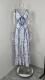 Women French style printed casual lace sexy dress