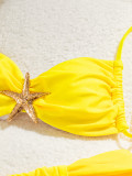 Women Bikini Solid Halter Neck Lace Starfish Sexy Two Pieces Swimwear
