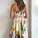 Women Elegant Print Suspender Dress