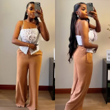 Women Striped Strapless Suspender Top and Pants Two-Piece Set