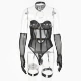 Sexy Chocker Strapless Women's Bodysuit with Leg Ring Lingerie Set