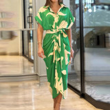 Women Turndown Collar Maxi short-sleeved shirt dress