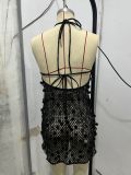 Women Sequin Black Hollow Dress