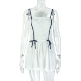 Women Style pleated Patchwork suspender Off Shoulder Backless dress