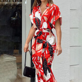 Women Turndown Collar Maxi short-sleeved shirt dress